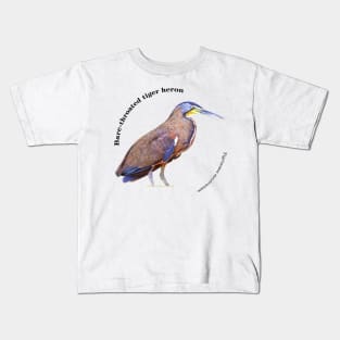 Bare-throated tiger heron tropical bird pin Kids T-Shirt